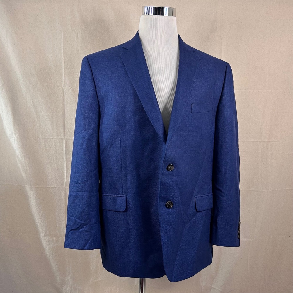 LRL Lauren 46R Sport Coat Linen Blend Blue Two Button Lined Vented Formal Summer - Picture 2 of 13